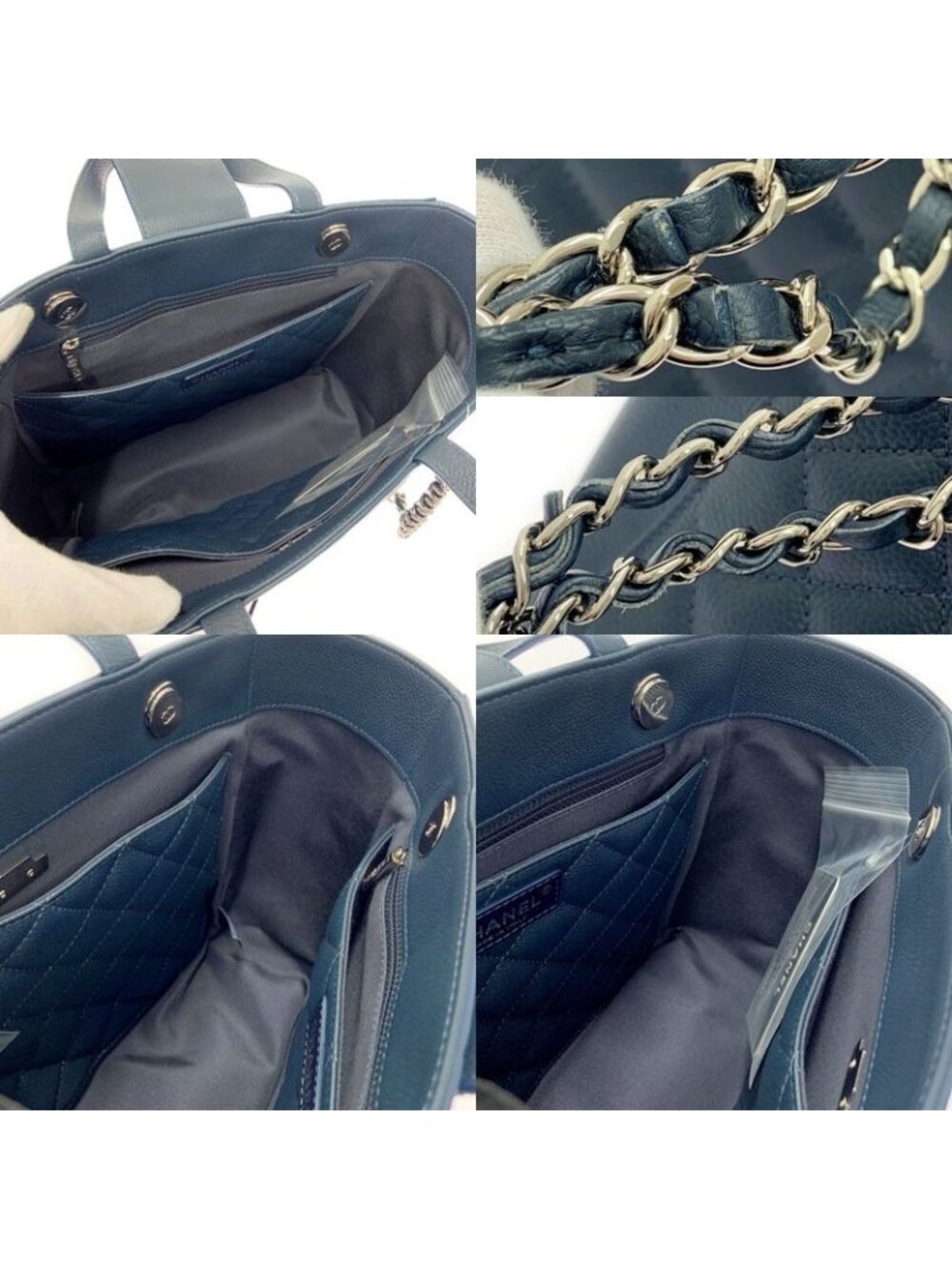Chanel Quilted Caviar Leather Small Shopping Bag Navy Shoulder - Picture 10 of 11
